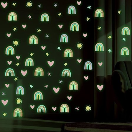 Regnbue Lysende Klistremerker Regnbue Veggklistremerker Fargerike Regnbue Veggklistremerker Akvarell Veggklistremerker for Barnerom Babyjenter DIY 