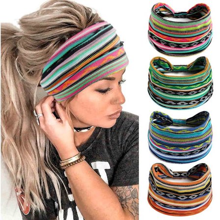 4-pakning pannebånd Bohemsk knute pannebånd Damehårbånd Sklisikker elastisitet Bohemske trykk Tenåringsjenter Lette hårtilbehør for sport og