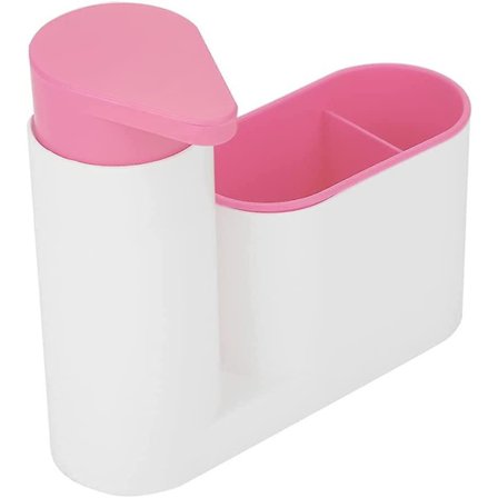 2025 Uusi malli Monobloc-astianpesuallasjärjestäjä saippua-annostelijalla, astianpesuaineen annostelija 17,5 6 16,5 cm, (vaaleanpunainen)