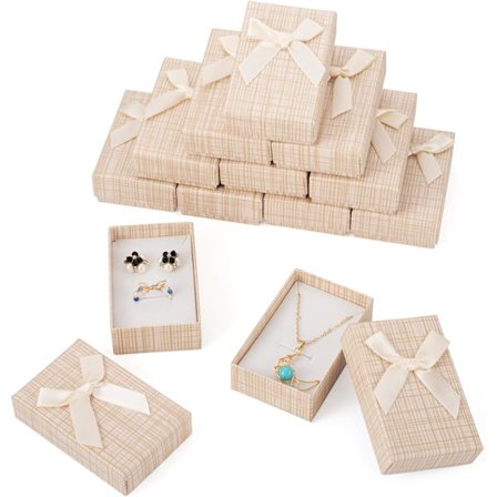 Smykke Gaveæsker, 12-pak Pap Displayæske med Sløjfe, Tom Emballage til Halskæder, Ringe og Øreringe