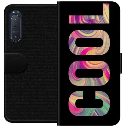 Yhteensopiva Lompakkokotelo Sony Sony Xperia 5 II Nykytaiteellinen typografia taiteilu sanaa LOVE nestemäisissä sateenkaariväreissä mustaa taustaa