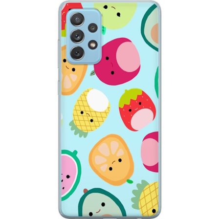 Kompatibelt Mobildeksel til Samsung Galaxy A72 5G Mønster av kawaii-frukter som jordbær sitron ananas og avocado på lyseblå bakgrunn