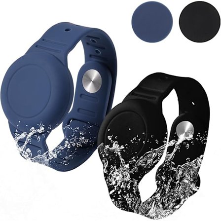 2 stk. armbånd til Airtag, vandtæt blødt silikone armbånd til Airtag børn anti-tab justerbar børneurrem (blå, sort)