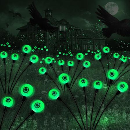 Udendørs Halloween Solar Horror Eyeball Dekorative Lys, 2 Pakke 12 LED Grønne Øjne Green