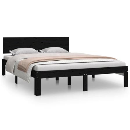 Vidaxl Sängram Svart Massivt Trä 150x200 Cm 5ft Svart