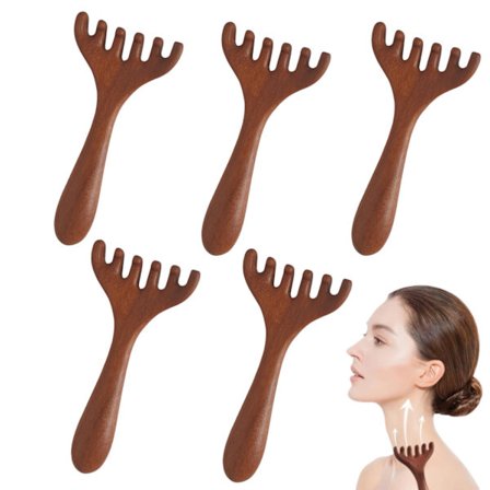 6-klo Træ Hovedbundsmassage Kam Sæt, Gua Sha Værktøj til Hoved Ansigt Nakke Skulder, Manuel Massage Kam 5 STK Naturligt Træsæt