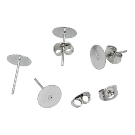 200 stk. Ørestikker 6mm Puder Mutter Bagsider Sølvfarvet Kirurgisk Stål DIY Ny