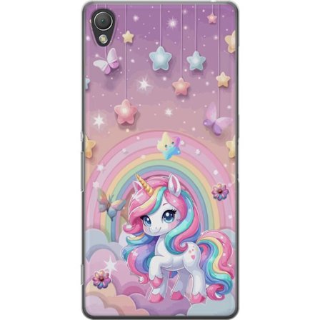 Kompatibel Mobilcover til Sony Xperia Z3 Magisk enhjørning med regnbue manke, stjerner og sommerfugle mod en pastelfarvet himmel med skyer