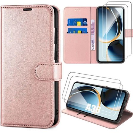 Skyddsfodral - BOOLING - för Samsung Galaxy A36 5G/A56 5G - Rosa Läderlook - 2 Härdat Glas - Stötsäker
