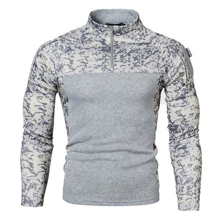 Herrar Patchwork Camo Långärmad Zip Mock Neck T-shirt Sport Toppar