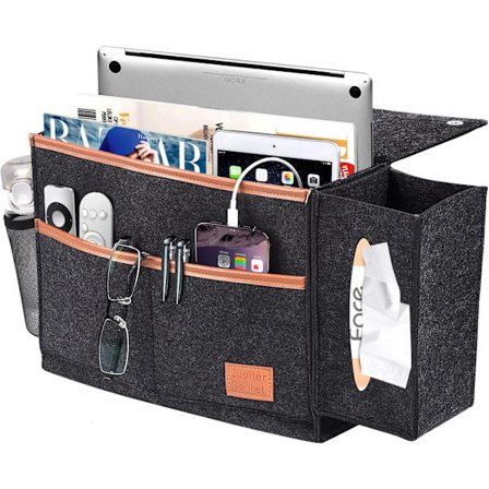 Sengside Caddy med Tissue Box & Flaskeholder til Fjernbetjening/Telefon/Ipad
