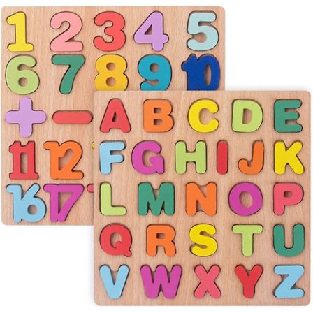 Träpussel för småbarn 2-pack Pedagogiska leksaker för barn Förskolepussel Bokstäver Alfabet Nummer för 1 2 3 4 5 år gammal pojke Flicka Småbarn Barn