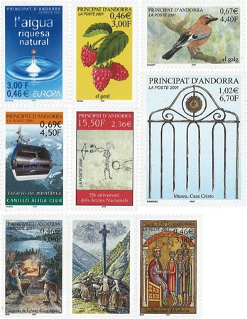 Fransk Andorra 2000-2001 - 8 forskellige frimærker - Postfrisk