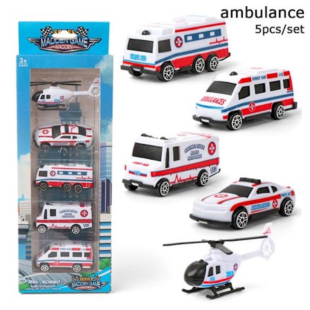 5stk/sett Mini treghetsbillekebilmodell 5STK/SETT AMBULANSE