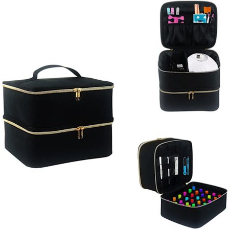 Aftagelig 2-lags neglelak taske neglelak opbevaringstaske neglelak rejsetaske til neglelak værktøjssæt (tom taske) (sort)