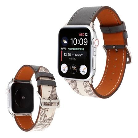 Apple Watch Series 5 40mm kuvioitu aitoa nahkaa oleva kellonauha - Musta Black