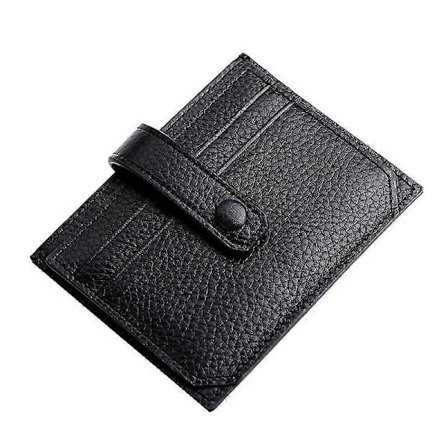 Aitoa nahkaa oleva luottokorttikotelo miehille ja naisille, pieni lompakko, ohut korttikotelo kolikkotaskulla (musta) [DB]