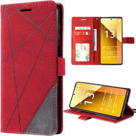 Fodral till Xiaomi Redmi Note 13 5G (inte för 4G) - Elegant fodral med lädereffektmönster Röd