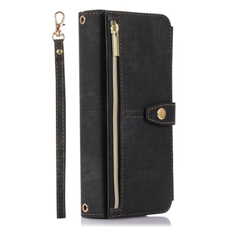 Fodral for Samsung Galaxy S23, Glidelås Flip Lær Svart