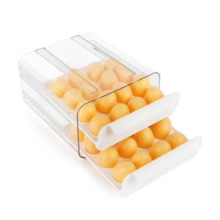 Køleskab Æggebakke - 32-rums Æggebakke i Plast - Dobbeltlags Æggeopbevaringsboks til Køleskab - Kan Indeholde Op Til 32 Æg - Hvid