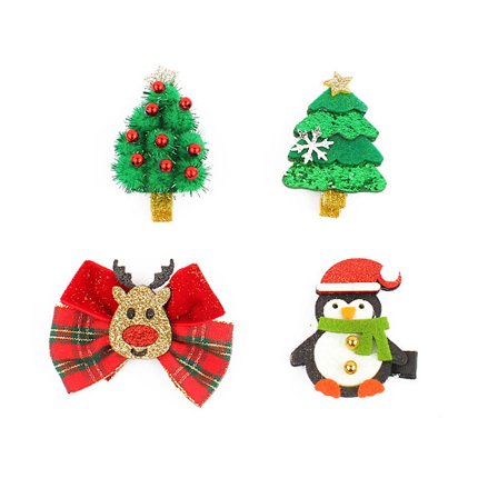 4 stk julehårspenner med elg og sløyfe