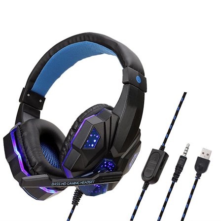 Stereo Gaming Headset Kompatibel med PS4 /PC/ 7.1 Öronhörlurar med Mikrofon-PS4 Svart-blå