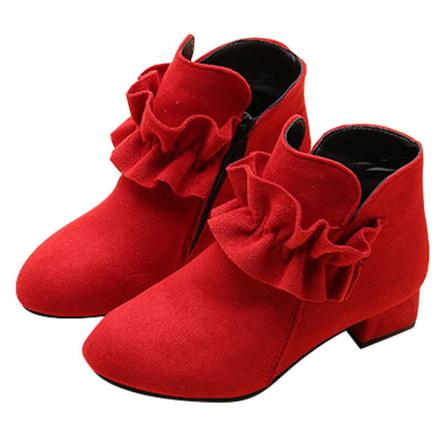 Girl Zipper Chelsea Boot Rund Toe Chunky Heel Faux Mocka Skor