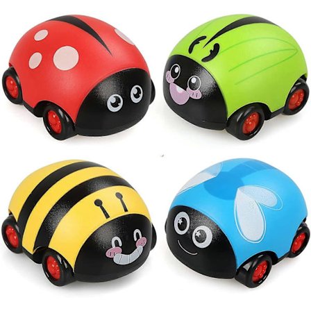 Sett med 4 opptrekkbare biler, baby friksjons-trekkbiler, lekesett for barn