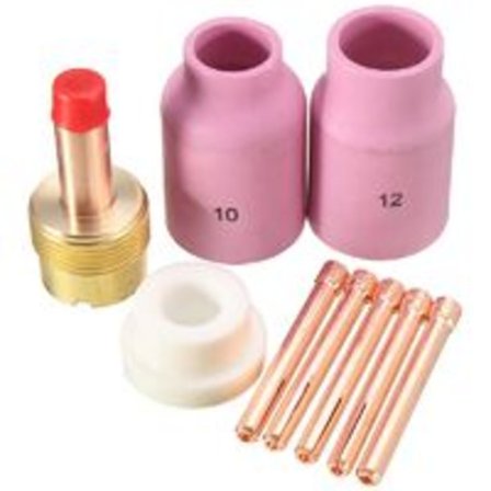 9 kappaletta TIG-hitsaussuuttimia, pitkä kaasulinssi ja alumiinioksidikuppi WP:lle