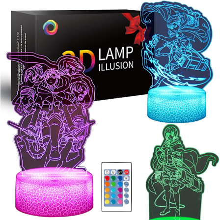 Hyökkäys Titaniaa vastaan 3D-yövalo Levi Ackerman Anime-lamppu ja 16 väriä vaihtava koristepöytälamppu kaukosäätimellä, joulu- ja syntymäpäivälahjat 