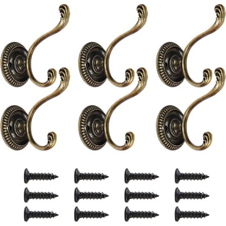 6 stk. Vintage dobbelte knager, kraftige vægknager, tøjhat