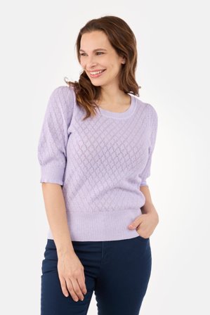 JENSEN - Kortærmet Strik - Lys Lilla - Hulmønster