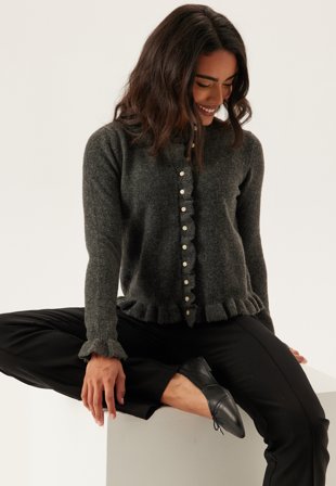 VILA Vijacia O-neck L/S FRILL KNIT Medium Grey Melange Klær