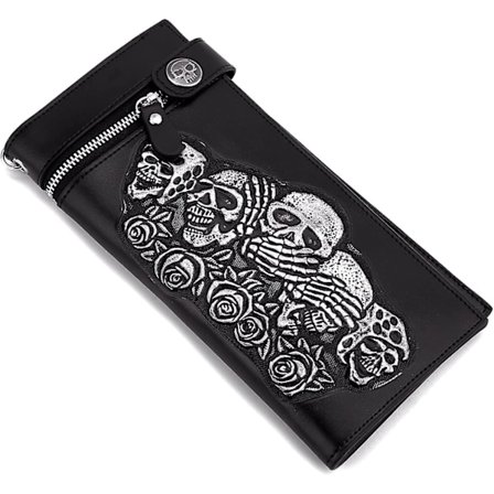 Miesten Punk Rocker -kalloimitaationahkainen lompakko ketjulla Musta (7,8 tuumaa)