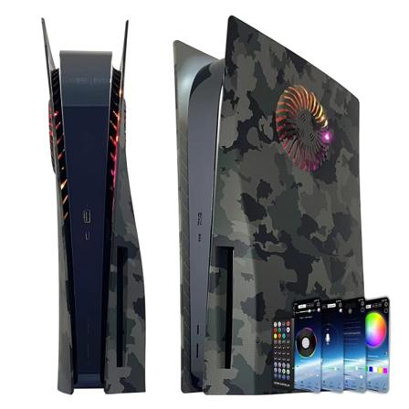 Skal med køleventiler med RGB lysstrimmel 400+ effekter LED lysring Konsolcover til PlayStation 5 Disc Edition Camouflage Led