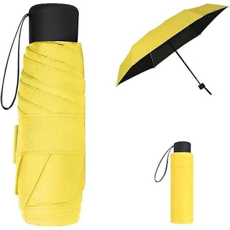 Reseparasoll, Bärbar Kompakt Vikbart Parasoll, Litet Lätt Vikt Vattentätt Parasoll, Regn- och Solparasoll (Gul)