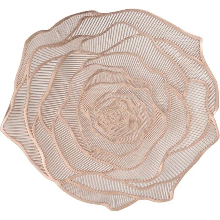 6 stk. Metalliske Rose Sølv Vinyl Dækkeservietter, 38 cm PVC Dækkeservietter, Udhulet Bordmåtter, Varmebestandig Bordmåtte, (Pink)