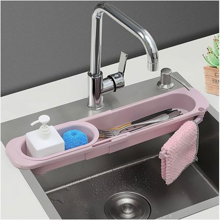 Teleskopisk Vaskestativ, Justerbar Avrenningsstativ, Rosa, Kjøkkenvask Avrenning