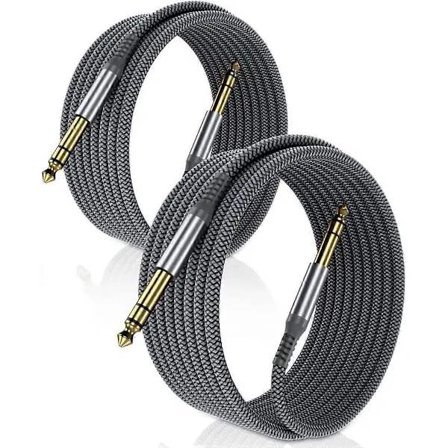för Elebase 1/4 " TRS Instrumentkabel 3m 2-pack, Rett 3.5 til 6.5 Hann Stereo Lyd Interconnect Kabel for Elgitar, Bass, Keyboard, Mikser