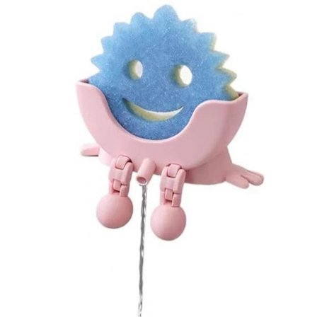 Svampställ med Dränering 3D-Printat Scrub Daddy Ställ Roligt Svampställ för Diskbänk Bänkskiva Svamphållare Rosa