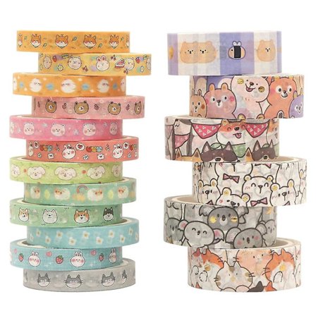 Kawaii søde tegneserie Washi Tape Sæt - 18 ruller tynde dyreguld udsmykning dekorative maskeringstape