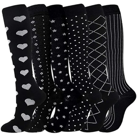 Kompresjonsstrømper for kvinner og menn, 6 par høye flystrømper kompresjonsstrømper sirkulasjonsstøttestrømper L/XL