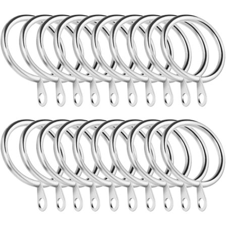 20 Stycken Metall Gardinringar 45mm Innerdiameter Gardin Dekorativa Ringar Hängande Krokar med Fasta Öljetter för Gardinstång Silver