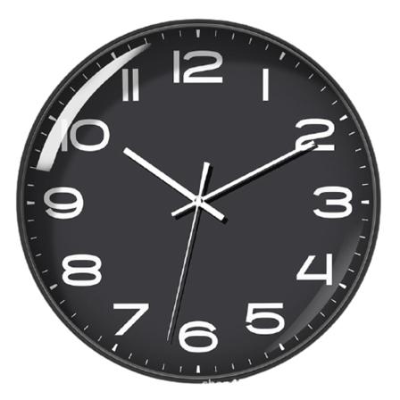 12 tommer stue vægur simpelt husholdningsplastikur mute quartz ur, sort ansigt og sort ramme, 30*5*30cm,