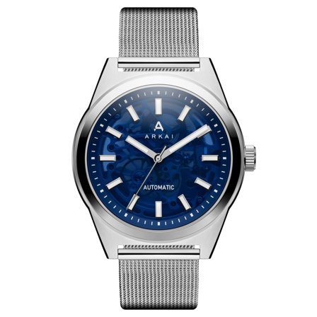 Caron | Blue and Silver-tone Stainless Steel Automatic Skeleton Watch for Men