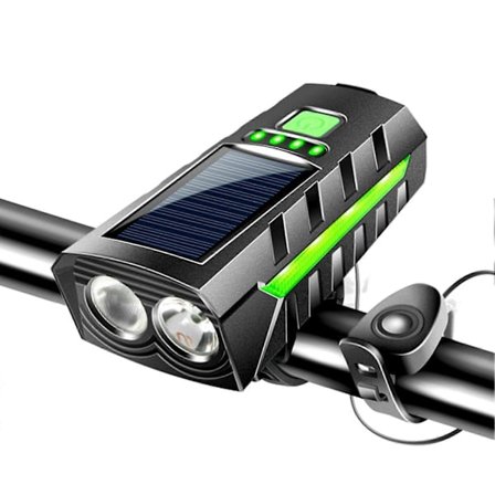 Oppladbar solcelle sykkellys med 130dB ringeklokke, Ultra Bright 1000LM sykkel frontlykt for terreng-/landeveissykler