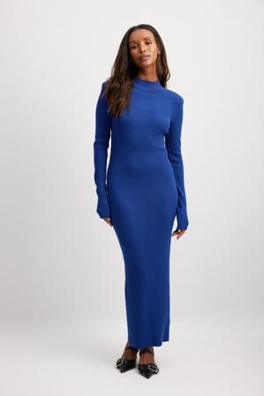 NA-KD Trend Robe longue en maille avec épaulettes - Robes moulantes - Bleu - Small