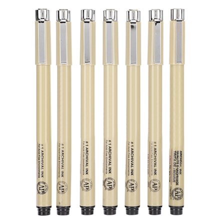 Fineliner Pen Set Vattentät Bleksäker Svart Linje Ritning Konst Serieteckning Skiss Penna 7 st