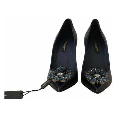 Dolce & Gabbana Blue Leather Crystal Heels Pumps Schoenen , Blauw , Dames , Maat: 36 EU