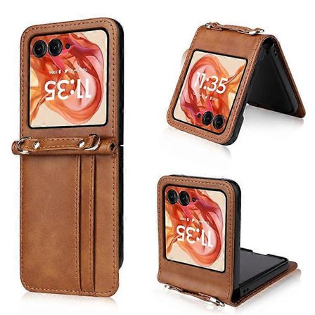 Yhteensopiva Motorola Razr 50 5G / Razr 2024 5G -kotelon kanssa, korttipaikat, nahkainen puhelinkotelo kaulanauhalla [DB]